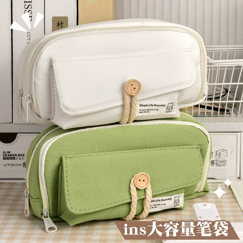 Пуговица сумка-ручка с высоким значением для девочек большой емкости минималистичный студент креативный холст канцелярская сумка карандаш канцелярская коробка