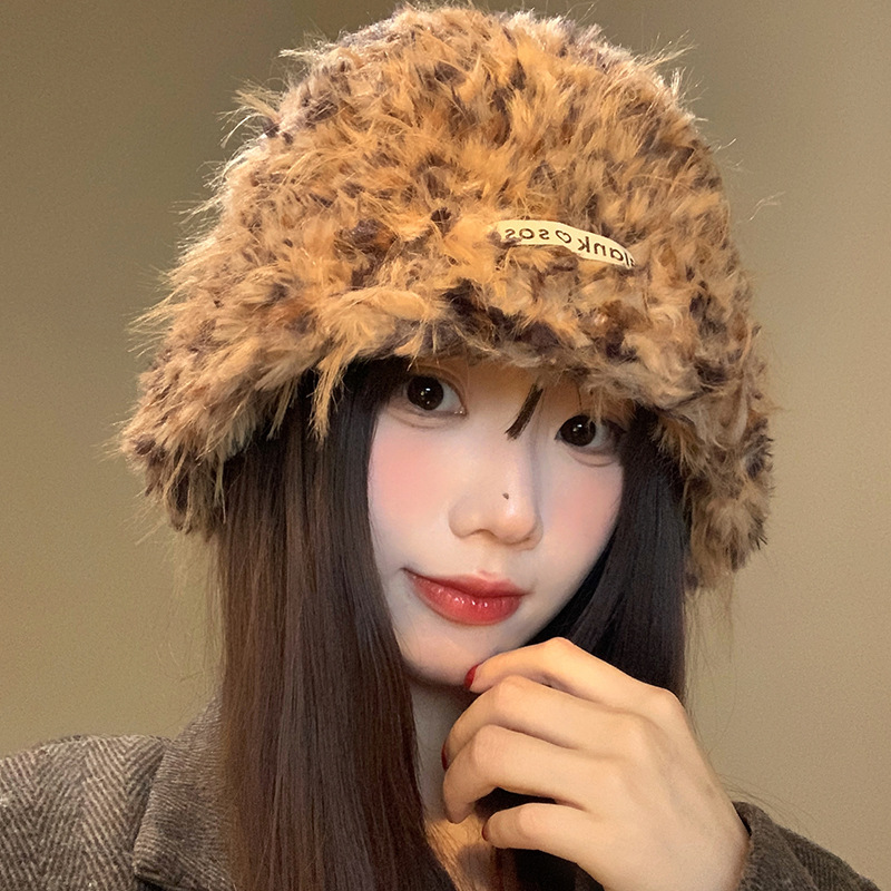 Meilad peluche sombrero de pescador para mujeres invierno 2024 nuevo estilo de cabeza grande cara pequeña sombrero de lana caliente y gruesa para proteger las orejas