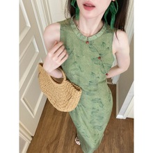 复古小众设计感显白绿色改良版新中式国风旗袍连衣裙修身显瘦裙子