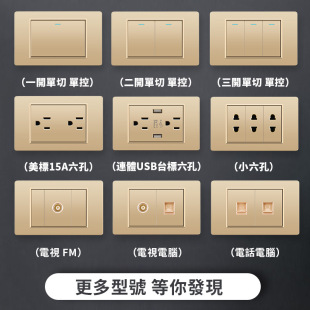 Foreign trade US gauge switch socket golden panel wall Thai six-hole socket Taiwan socket with 20Wtype-c