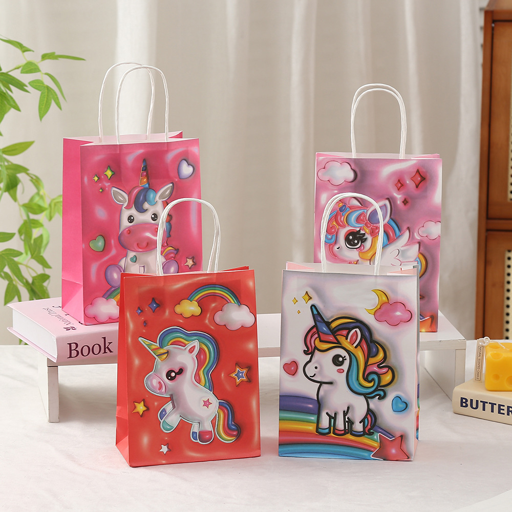 卡通独角兽牛皮纸袋儿童生日礼物包装袋大容量礼品袋甜品店打包袋
