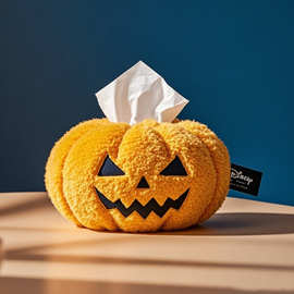 新款 Halloween plush 万圣节南瓜骷髅头桌面毛绒纸巾盒玩偶公仔