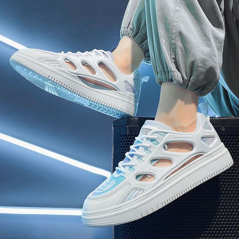 Men's Summer Beach Sandals for Outdoor Wear, Dual-Purpose Driving and Sports, Hollow Design, Odor-Proof, Anti-Slip, Durable, Rounded Toe with Holes, Trendy Shoes