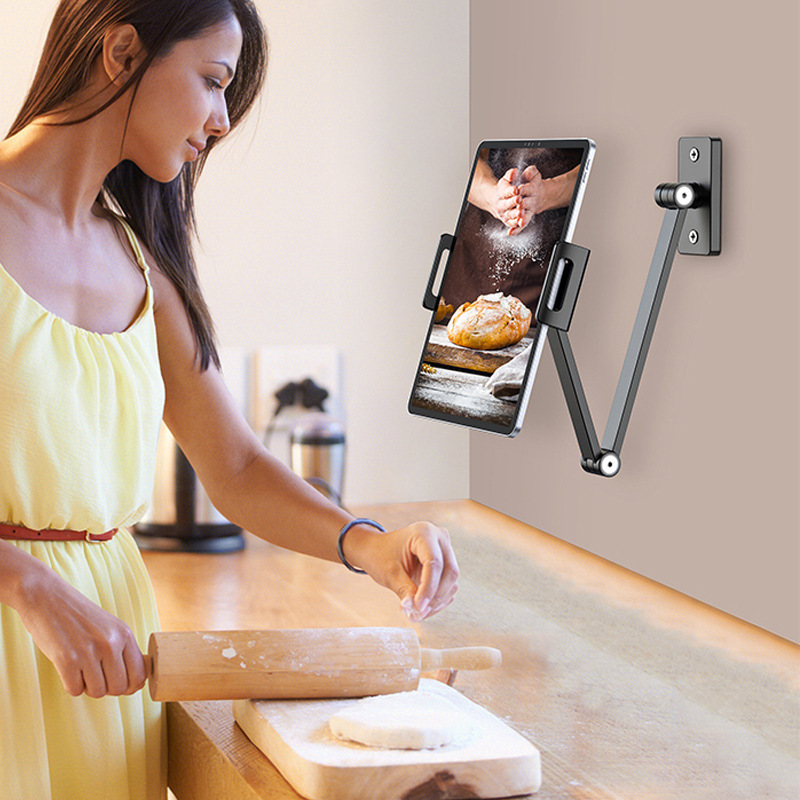 Tablet PC pad bracket wall-mounted mobile phone support punching foldable live streaming bed lazy wall rack