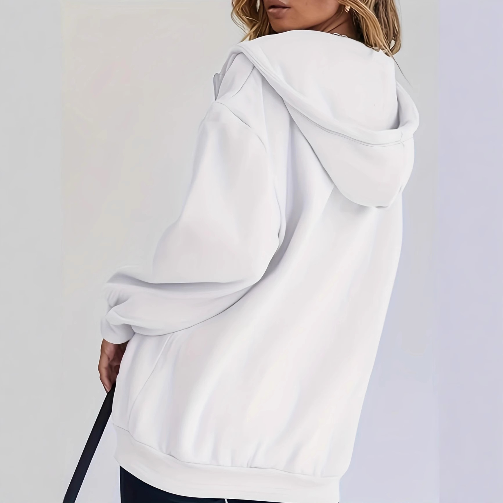 Women's Clothing Casual Long Sleeved Hooded Cardigan Jacket Zip Up Loose Fashion Letter Print Sweatshirt_ecoleips.com