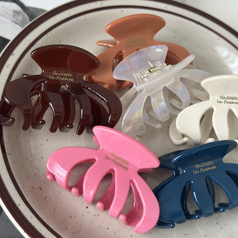 韓版新款金標可愛南瓜橢圓發抓法式純色盤發抓夾髮夾女鯊魚夾髮飾