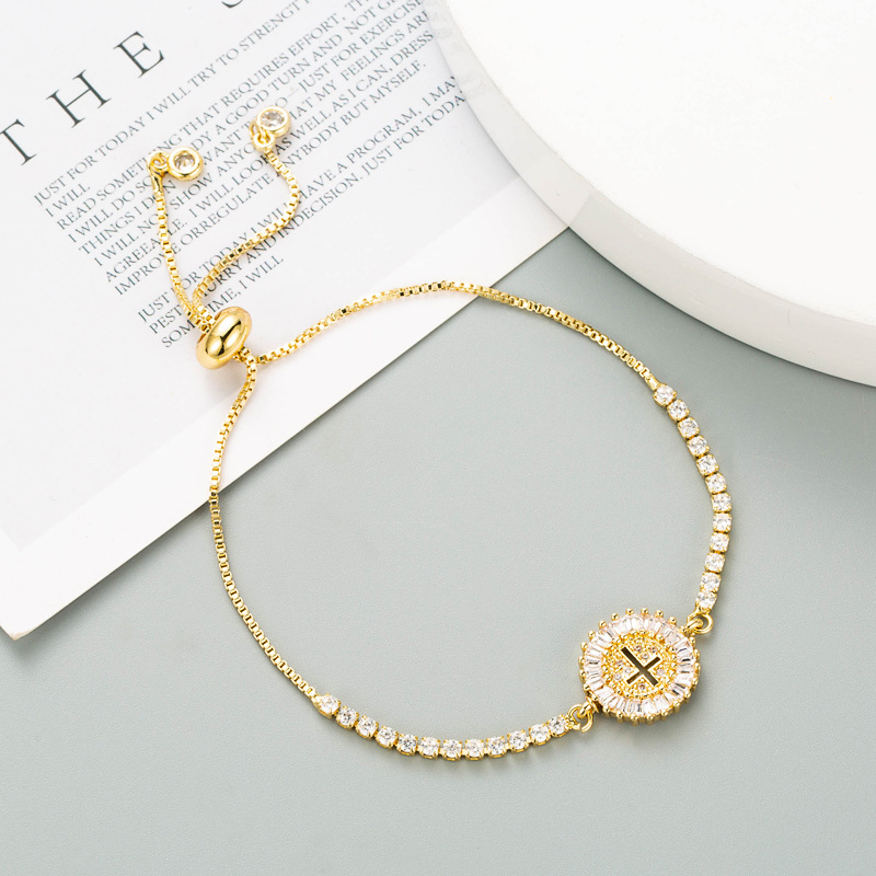 Nihaojewelry wholesale jewelry copper goldplated microinlaid zircon adjustable round heartshaped braceletpicture4