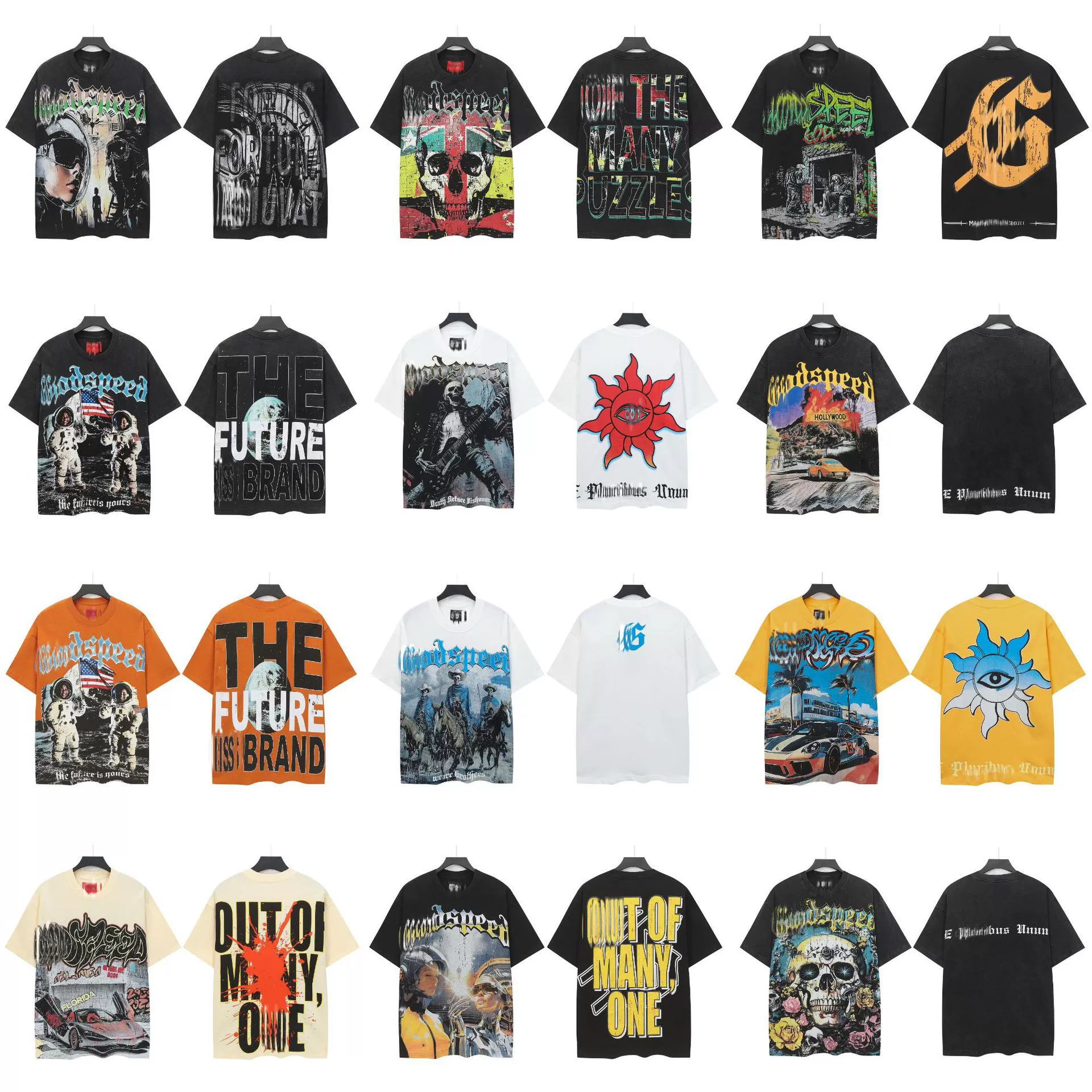 Трансграничный экспорт 25ss Американская мода High Street Skull Rock Band потертая свободная футболка с короткими рукавами и уличным принтом для мужчин и женщин