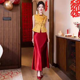新中式敬酒服红色两件套旗袍女订婚礼服修身显瘦高级感婚礼晚礼服