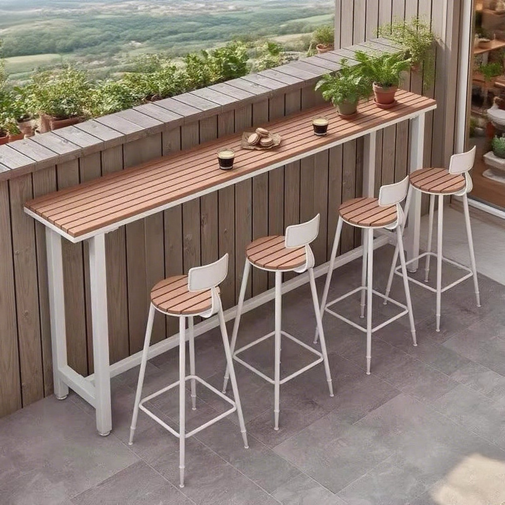 Modern Simple Leisure Bar Table and Chair Combination Balcony Outdoor Open-Air Bar Table Courtyard Sun Protection High-Legged Long Table