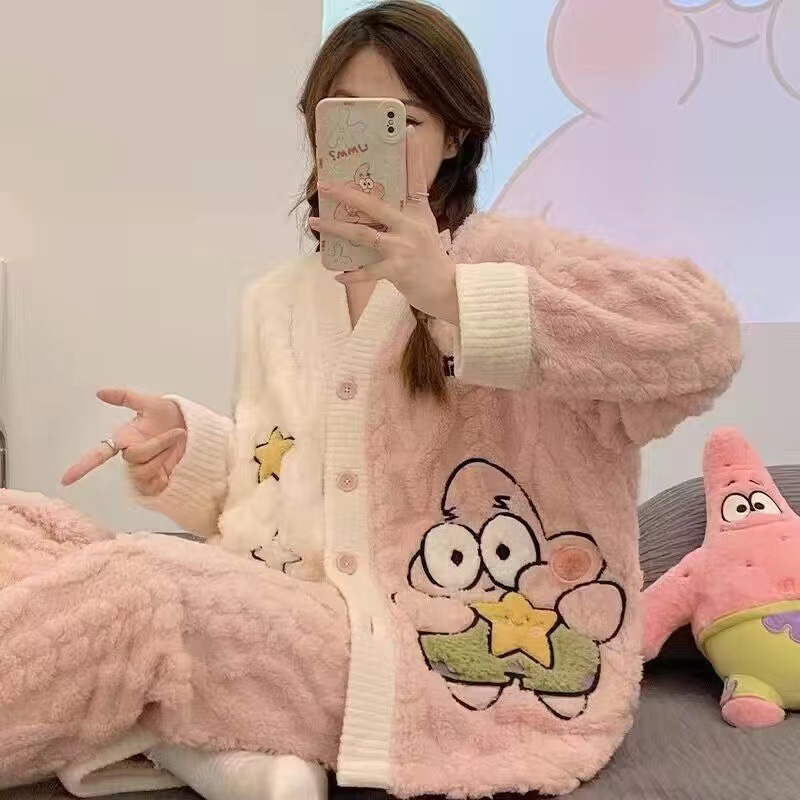 Yugui perro pijamas para las mujeres primavera Otoño Invierno coral fleece manga larga ins estudiante linda chica engrosada traje de franela