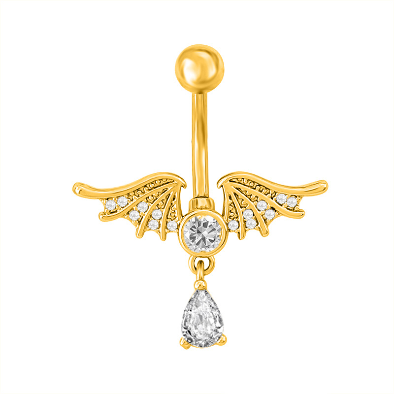 Zircon Navel Ring Palace Style Heart Wings Belly Button Piercing_voghion.com