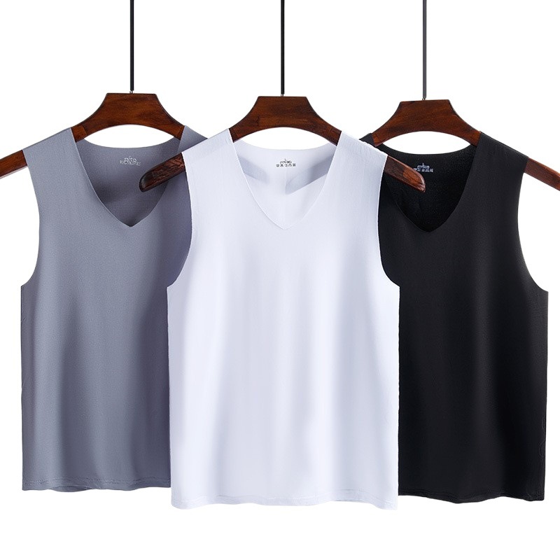 Chaleco de seda helada para hombre, camiseta sin mangas fina sin costuras, camiseta deportiva holgada de verano con cuello en V para hombre.