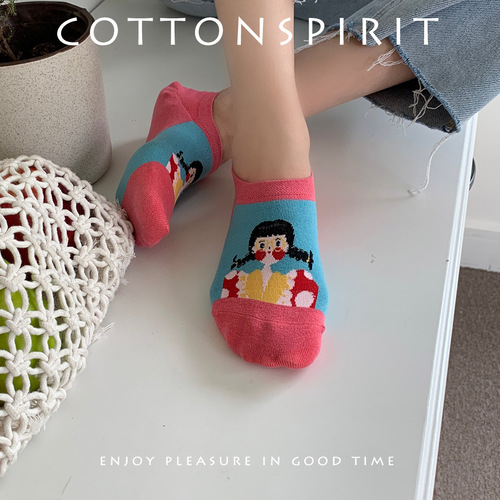 Women's boat socks, anti-slip, non-falling, summer thin invisible shallow mouth, cute cartoon girl avatar socks, women's socks