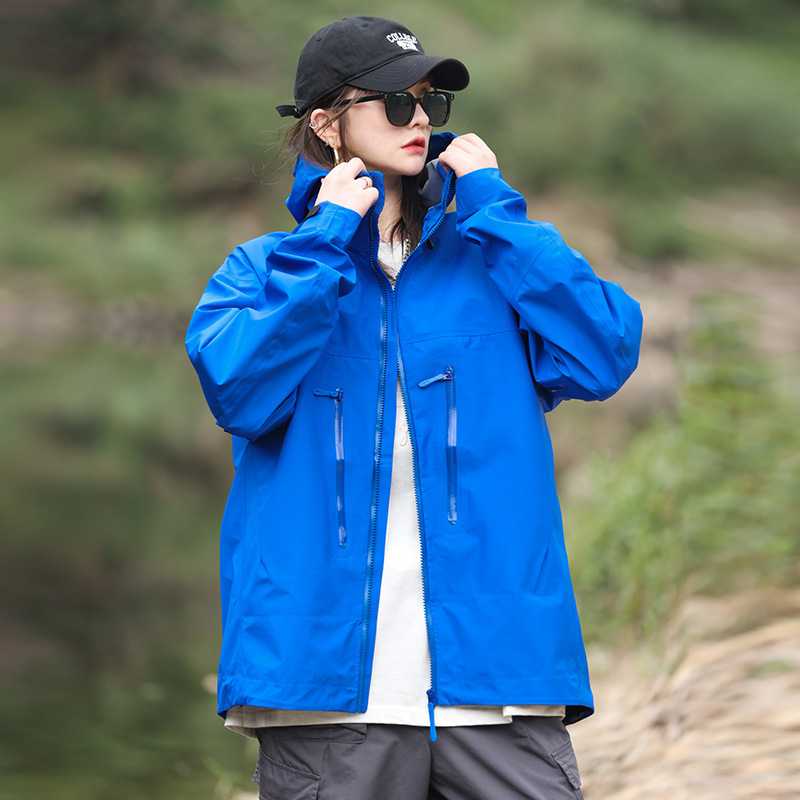 Mountain Sports Outdoor Couple's Autumn and Winter Adhesive Hard Shell Windproof Waterproof Hooded Jacket Jacket for Men