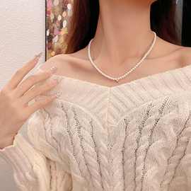 韩版时尚钟楚曦同款玻璃珍珠项链气质金属小球颈链高级感毛衣链女