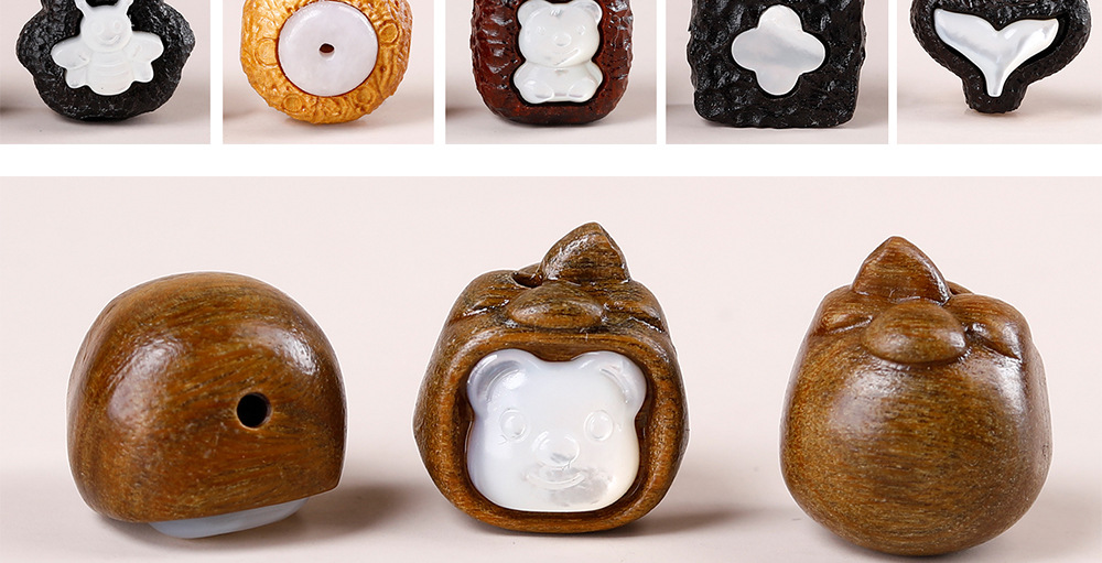 Ebony wood inlaid with cartoon white mother-of-pearl accessories for DIY personalized jewelry, Buddhist beads, bracelets, necklaces, pendants, and spacer beads