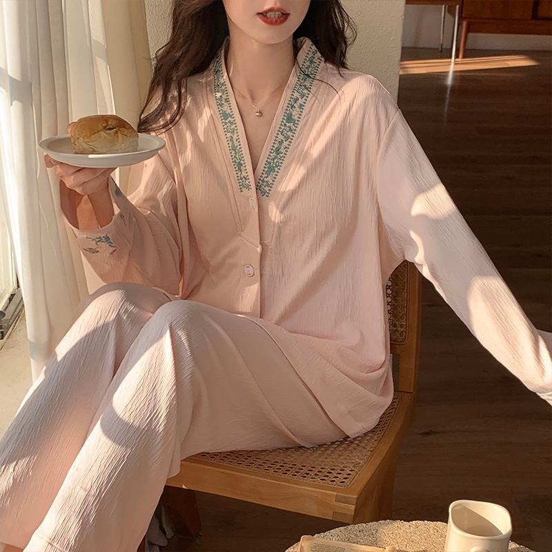Al por mayor transfronterizo primavera y otoño nuevo cardián espuma monje cuello ropa de casa pijamas mujeres con cojín de pecho image 8
