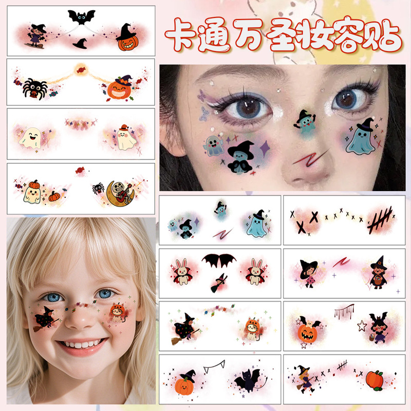Cross-Border New Cute Cartoon Halloween Face Stickers for Children's Face Painting Holiday Performance Decoration Temporary Tattoo Stickers