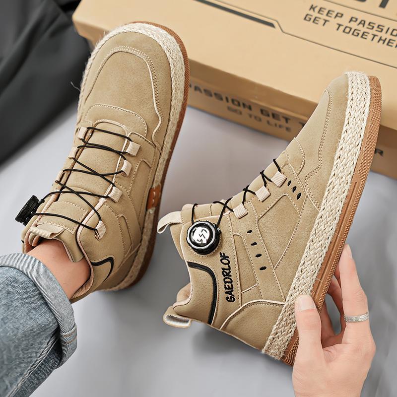 2024 otoño nuevo botón giratorio zapatos de skate de alta altura de moda casual zapatos de hombre al aire libre zapatos de trabajo antideslizantes