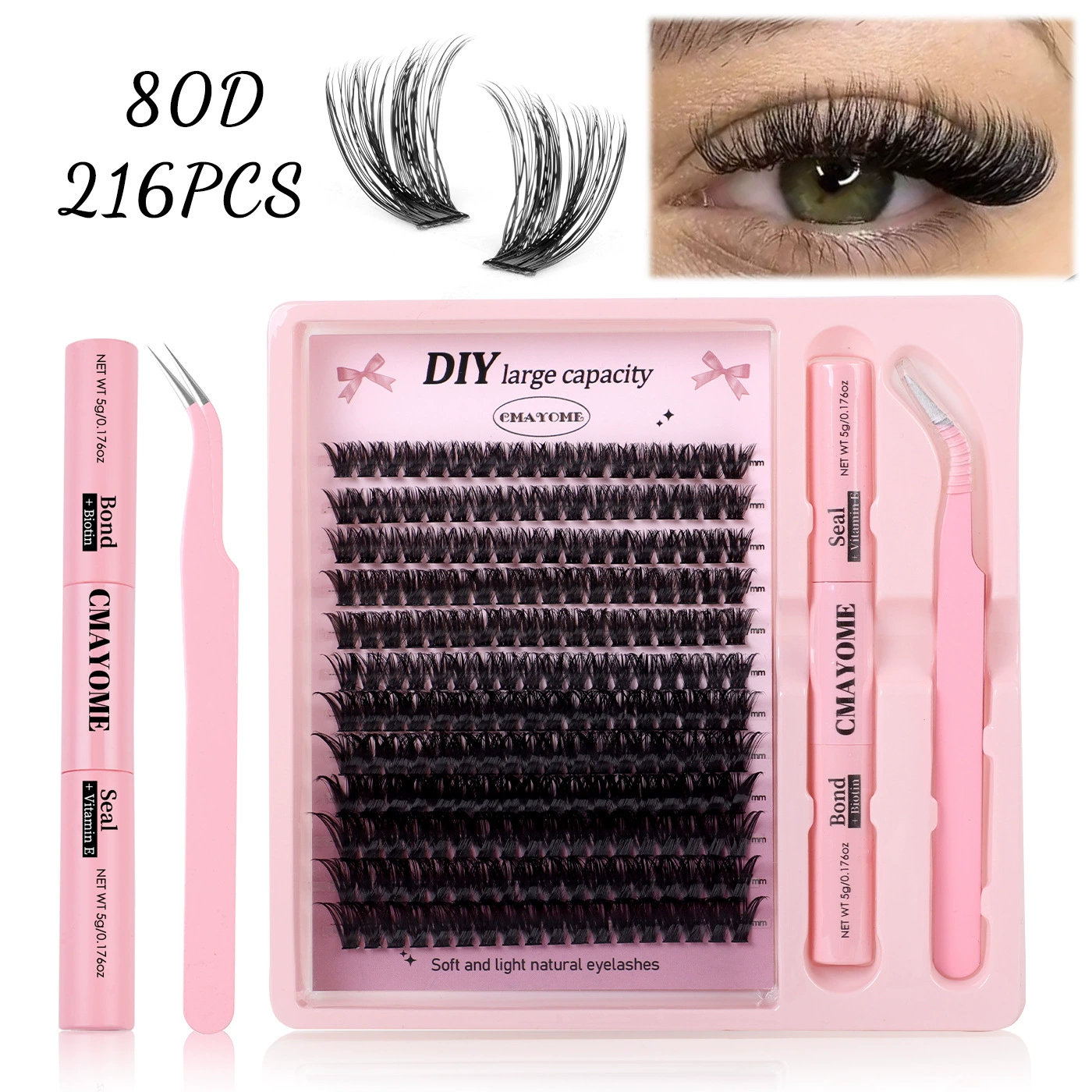 DIY False Eyelash Cluster Set, 240 Clusters, Multi-Density 10D–100D, Natural Thick Segmented Lashes