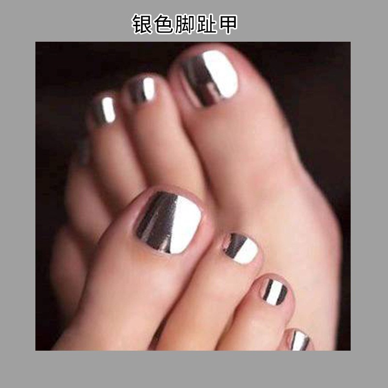 Uñas postizas cortas de metal plateado, estilo dulce y fresco, parches de uñas desmontables, uñas postizas, piezas de uñas terminadas al por mayor.