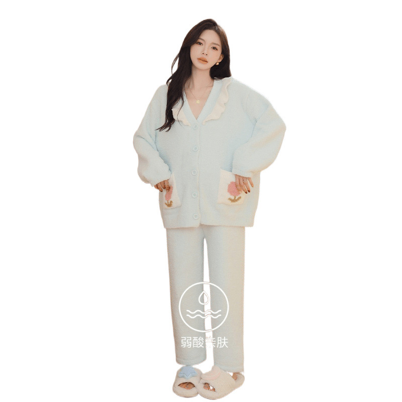 J ZHEN 6월 10일 명상 임산부 산후복 반벨벳 가을 겨울 잠옷 정장 여성 겨울 두꺼운 긴팔 따뜻한 집