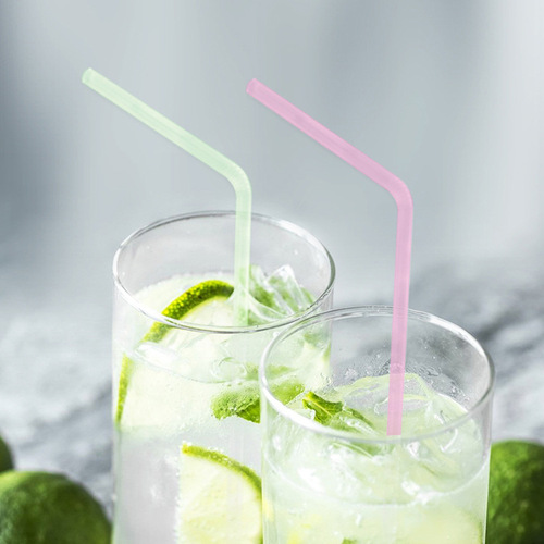 Dual-Child Colorful Kids Creative Fluorescent Bendable Straw for Pregnant Women Juice Beverage Milk Tea Disposable Plastic Straw