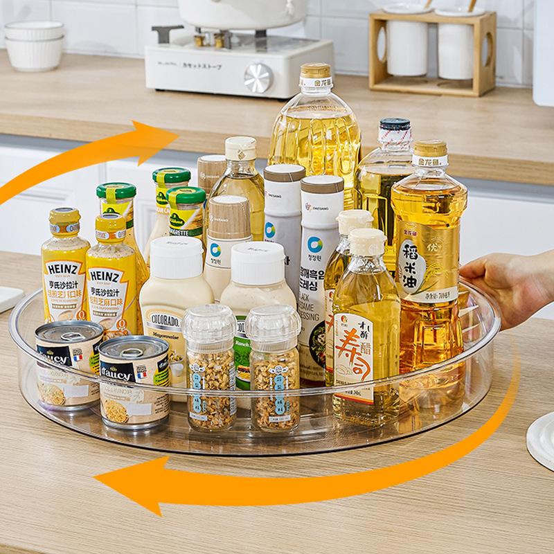 Multifunctional Transparent Storage Rack Kitchen Seasoning Storage Box Multi-Purpose Household Tray Rotating Storage Storage Tray