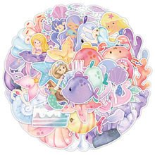 50张水彩美人鱼涂鸦贴纸电脑行李箱冰箱装饰贴纸防水创意文具贴纸