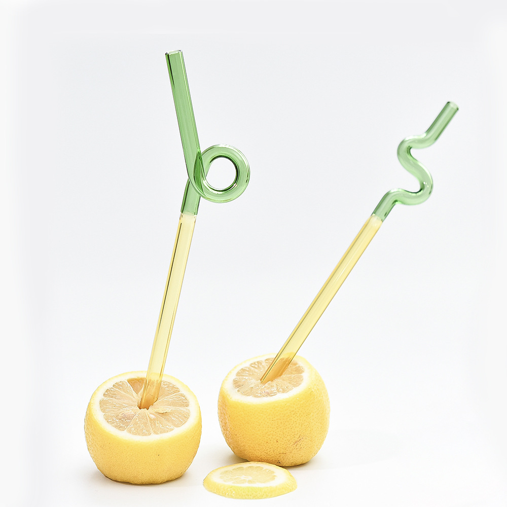 Arte creativo Forma de Vidrio Curvo color de paja especial en forma de bebida de jugo de fruta resistente a altas temperaturas para mujeres embarazadas y niños