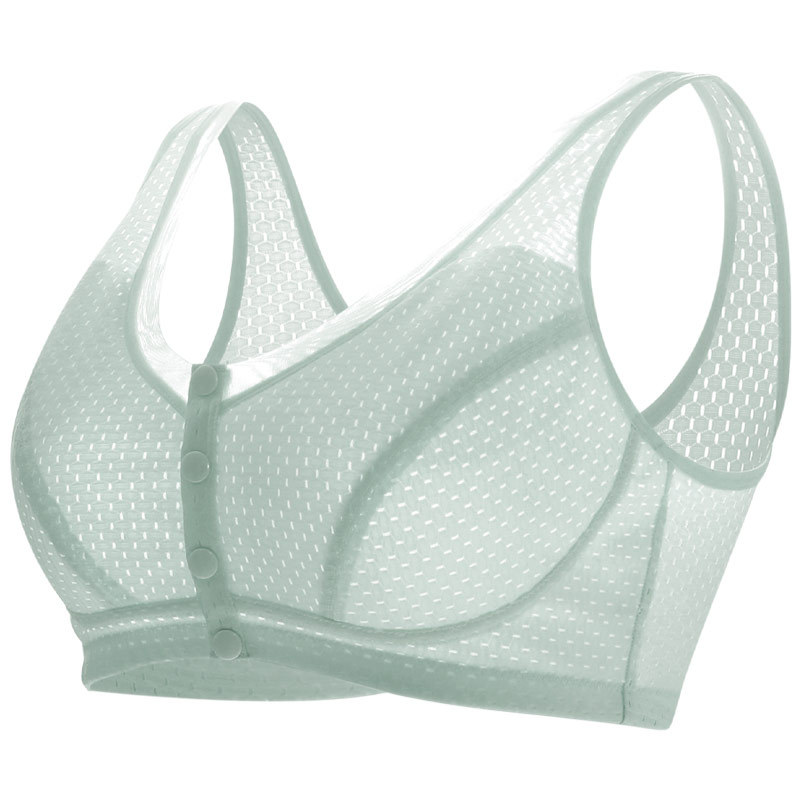 Ropa interior de mamá de las mujeres de verano de hielo de seda frente botón sujetador inalámbrico Plus tamaño chaleco sujetador sin costuras de mediana edad y ancianos ropa interior