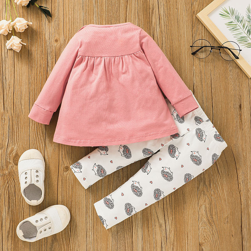 Girls Bowknot Pullover Two-piece Children's Clothing Cartoon T-shirt Pants Suit display picture 2
