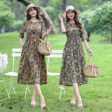 夏季棉麻碎花连衣裙2024新款女装品牌原创高端小个子裙子薄款
