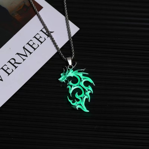 Hiphop rapper singer dance Night Glow Dragon Necklace for boy youth men Luminous Pendant, trendy Men's Dominant Fluorescent choker