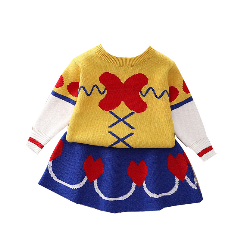 Autumn and Winter Snow White Girl's Two Piece XX Escaping Princess Knitted Sweater Half Skirt Set_voghion.com