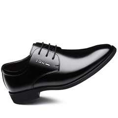2024 Spring and Autumn New Youth Men's Breathable Lace-Up Soft Sole Korean Style Business Casual Formal Shoes with Built-In Heel