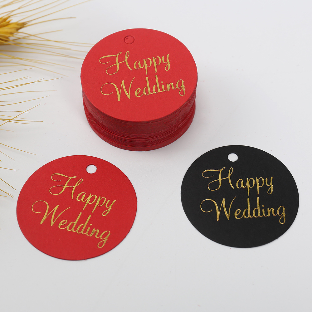 婚礼快乐吊牌Happy wedding结婚装饰纸标签伴手礼挂牌烫金小卡片