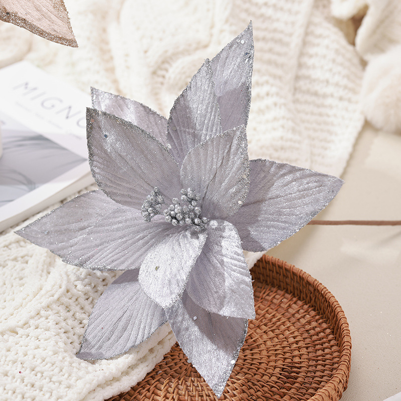 2023 nueva flor de Navidad coreana de alta calidad 30cm champán plata rojo simulación decoración de flores de Navidad hechas a mano