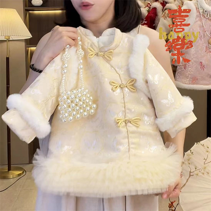 Ropa de Año Nuevo de niñas 2025 nuevo vestido de princesa de estilo chino más vestido de terciopelo grueso vestido de bebé femenino vestido de cheongsam image 3