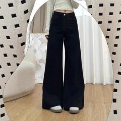 【韩牛】黑色女式牛仔裤女小个子2025新款梨形身材宽松阔腿直筒裤