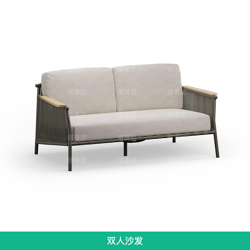 Sofá de exterior para patio, jardín, ocio, silla de ratán, muebles para villa, impermeable, con protección solar, juego de sofás de ratán y teca. image 8