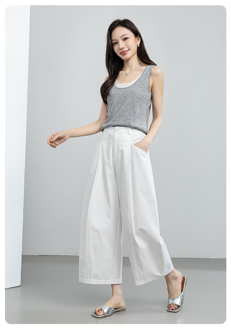 Quần culottes nữ ống rộng cạp cao dáng suông — màu trắng chi tiết 25