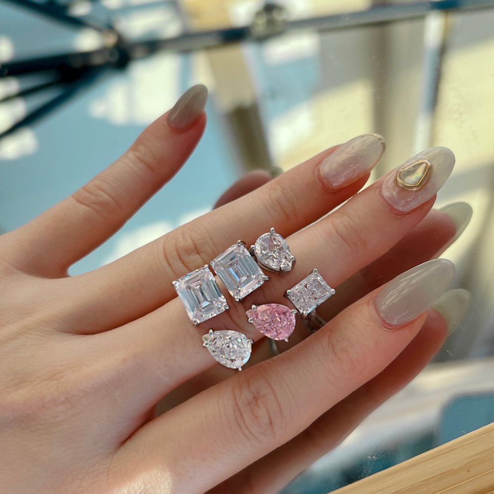 Fashion Square Water Droplets Sterling Silver Plating Zircon Rings