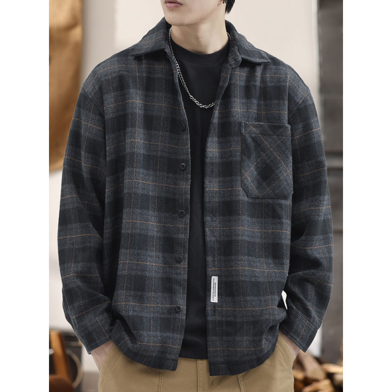 Autumn High-End Quality Heavyweight Plaid Shirt Casual Jacket Men's Stylish Durable Woolen New Men's Shirt
