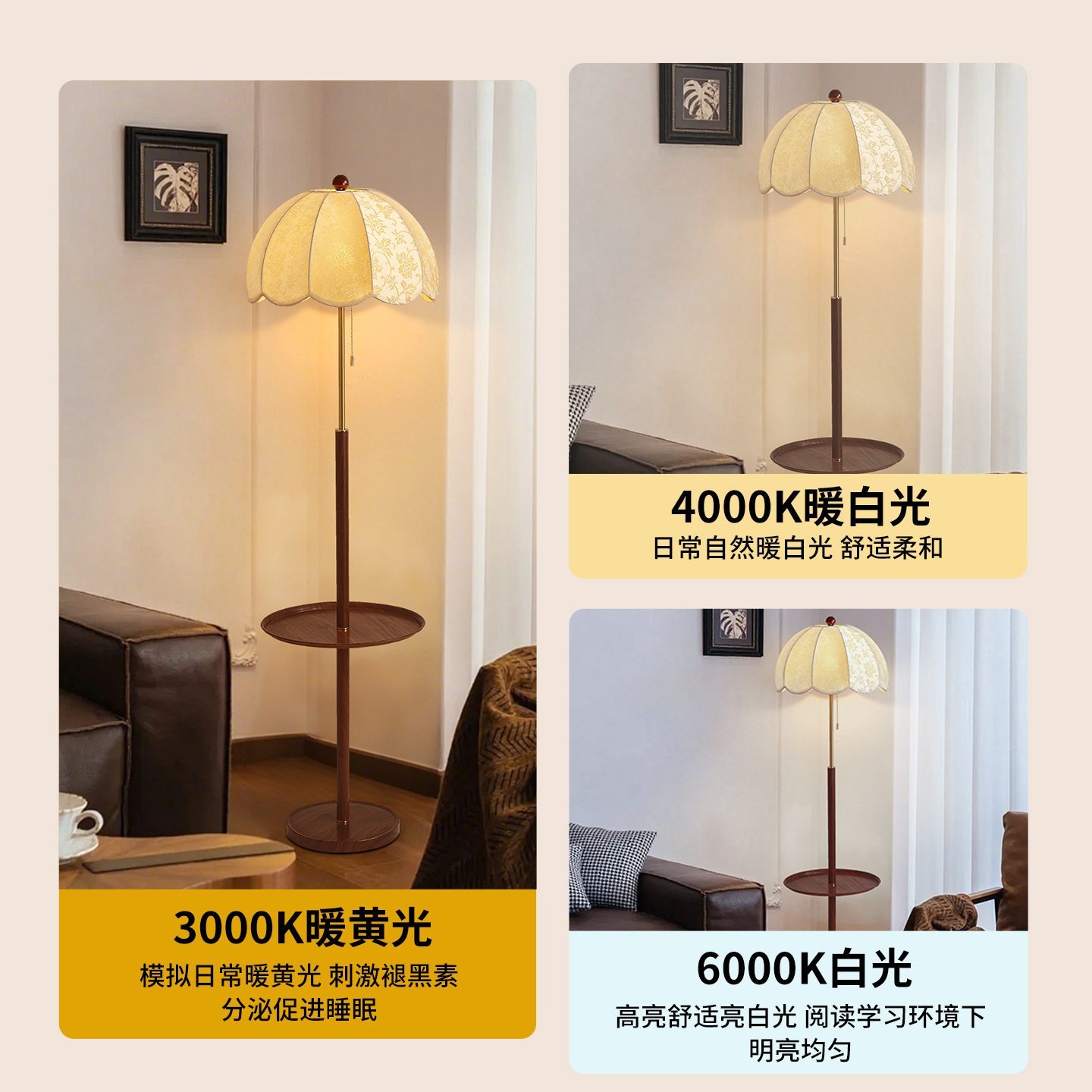 Lámpara de pie Estilo antiguo francés Se puede colocar en una sala de estar, sofá, dormitorio de ratán, mesita de noche, luz ambiental L138