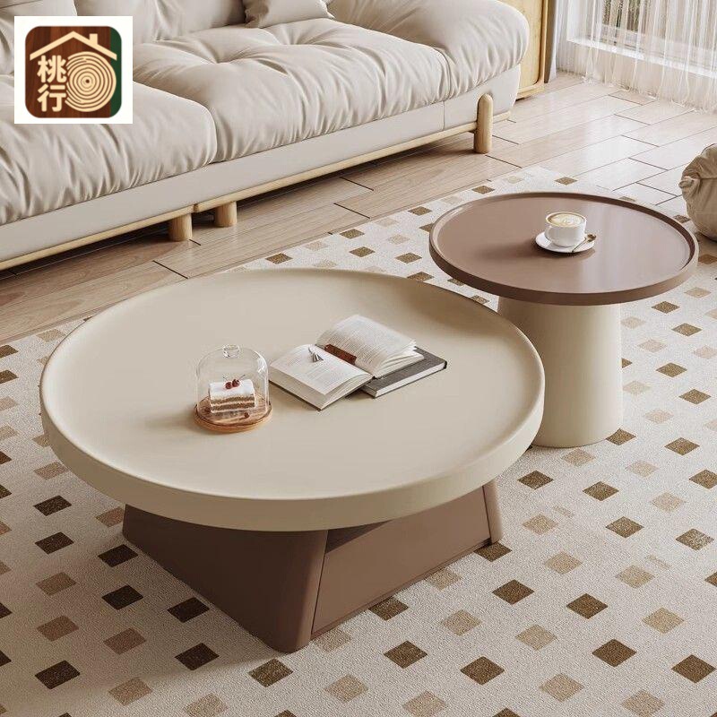Cream-colored French-style round coffee table, suitable for small apartments, modern and minimalist design, a new and luxurious combination for home use Cream-colored French-style round coffee table, suitable for small apartments, modern and minimalist design, a new and luxurious combination for home use