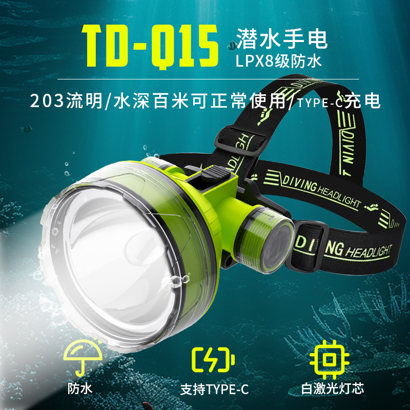 Transfronterizos al aire libre led foco fijo buceo luz fuerte larga duración cabeza recargable batería resistente al agua faro de pesca