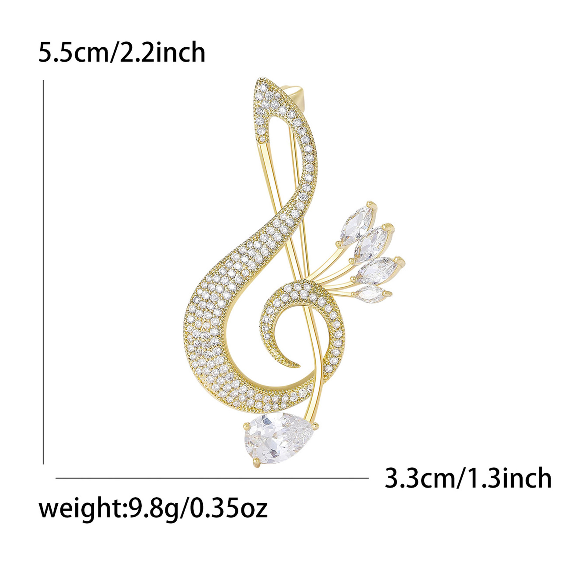 シンプルでクリエイティブな銅ジルコンノートブローチ、高級スーツアクセサリーピン、ジュエリー、ファッショナブルな襟ピン卸売