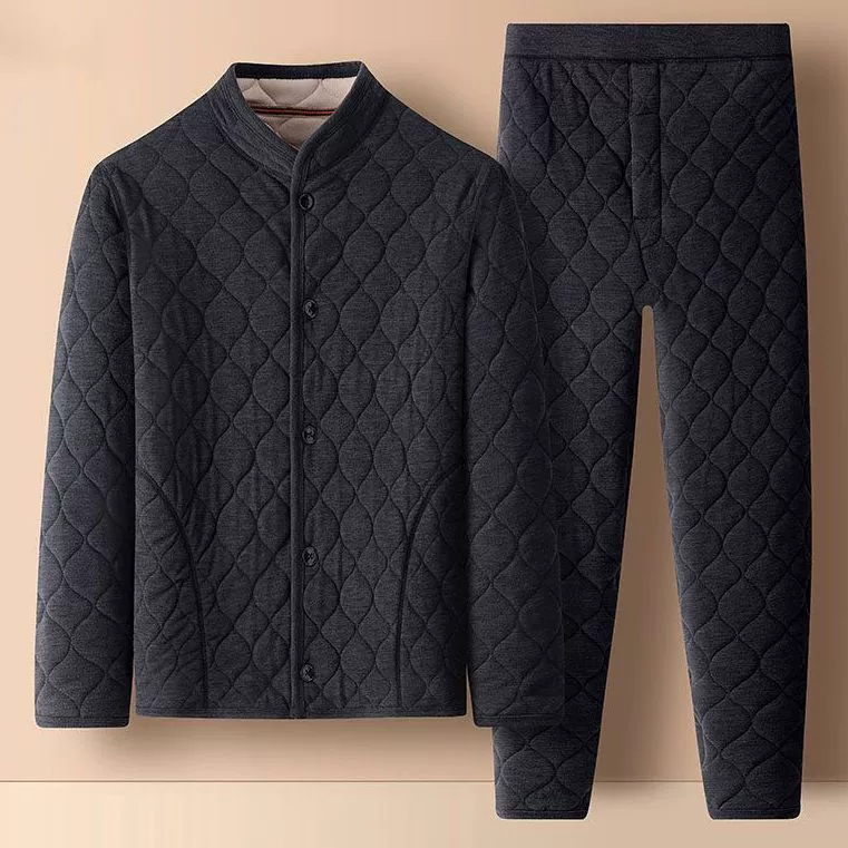 [Коралловый бархат трехслойный хлопок] Осенний и зимний мужской и женский набор домашней одежды среднего и пожилого возраста теплая пижама толстая